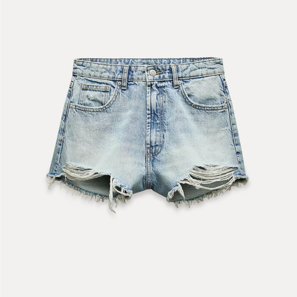 Zara High Waist Ripped TRF Denim Shorts size 8 - Picture 1 of 6